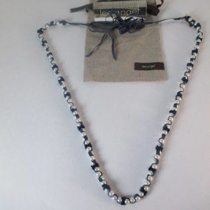 Lee Angel Blue Grosgrain ribbon Pearl Long Necklace NWT 498